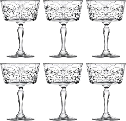 Barski Copas de champán - Flauta - Platillo - Belle Coupé - Juego de 6 vasos - Cristal - Vidrio con diseño de tatuaje -9 oz Hecho en Europa