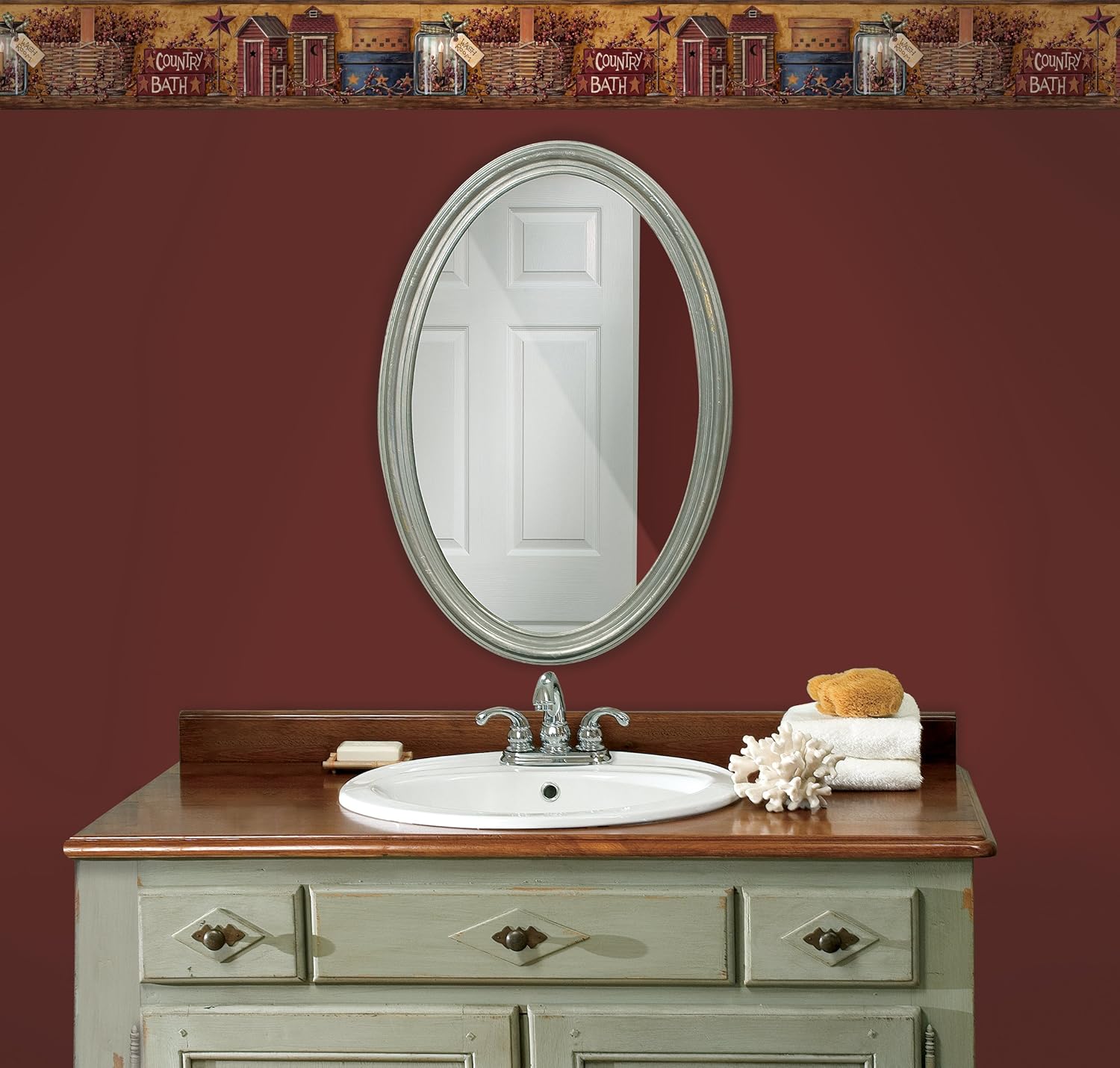 RoomMates York Wallcoverings Best Of Country HK4650BD Country Bath Border, Mustard