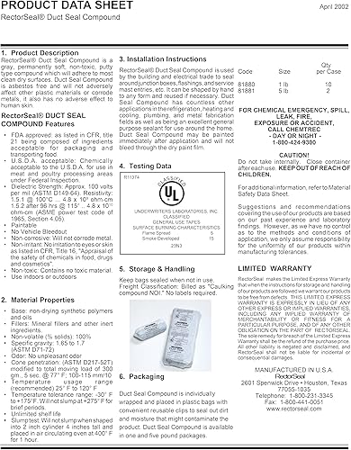 Miniatura 3 de RectorSeal Duct Seal 81880 Compuesto de sello de conducto, fácil de aplicar a HVACR, fontanería y fabricación de metales, sellador de uso general
