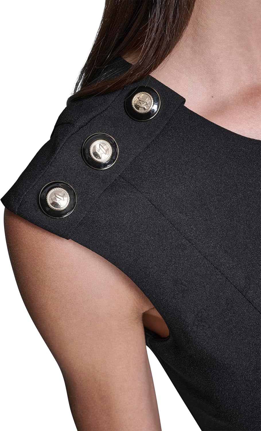 Karl Lagerfeld Women's Crew Neck Buttons on Shoulder Pleated Skirt Scuba Crepe A-line Dress - Image 5