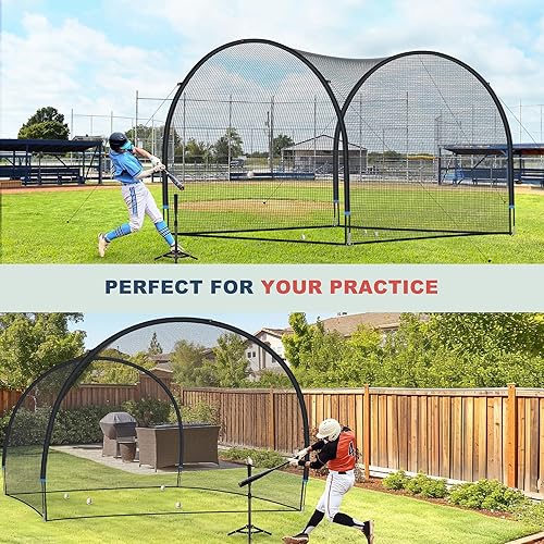 Miniatura 7 de SHANTRA Jaula de bateo con marco y red, jaula de bateo de béisbol de 13 pies y 22 pies para patio trasero, béisbol y sóftbol para práctica de