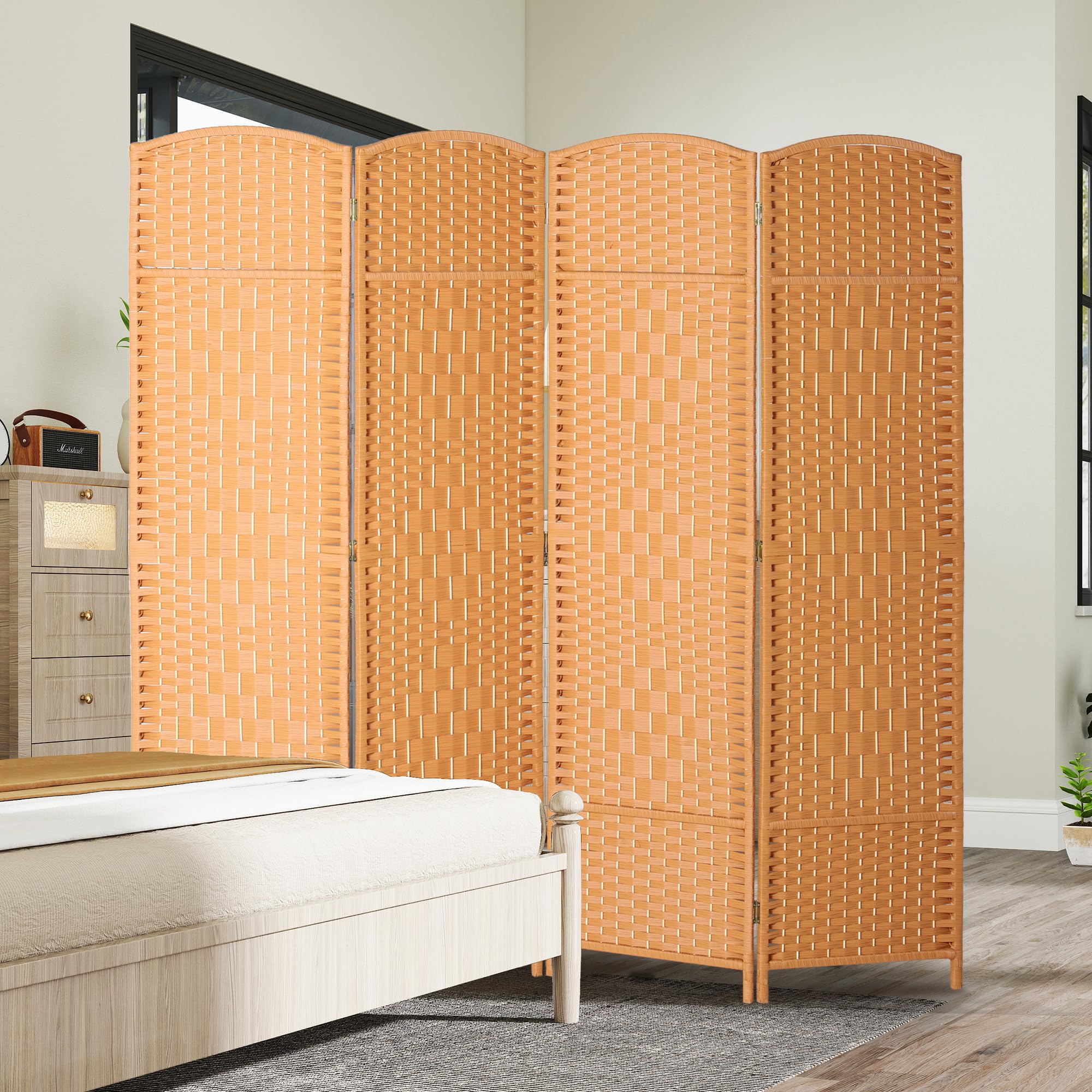 HOMCOM Paravent Intérieur en Bois, 4 Panneaux, 180 x 180 cm, Séparateur de Pièce Pliable, pour Salon, Chambre à Coucher, Maison, Brun Clair