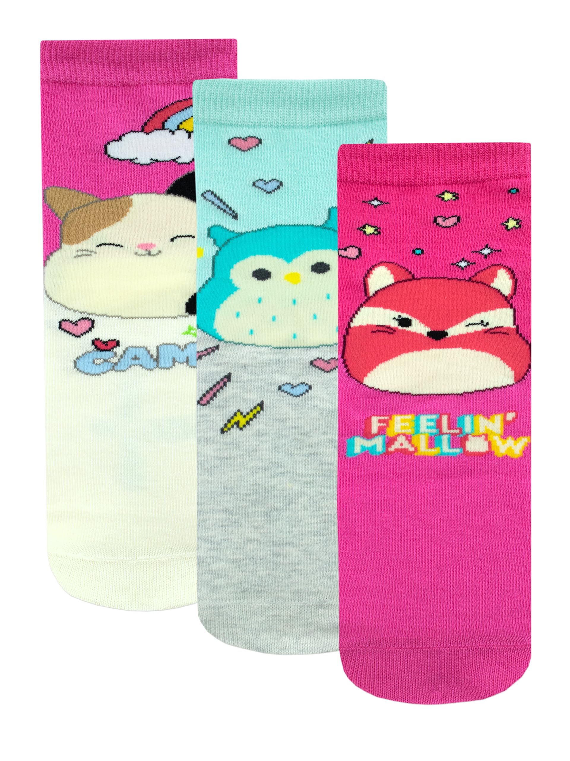 Squishmallows Socks | 3-pak Dziecięcych Skarpetek z Bawełny | Skarpetki Squish Squad dla Dziewcząt, 3 Sztuki