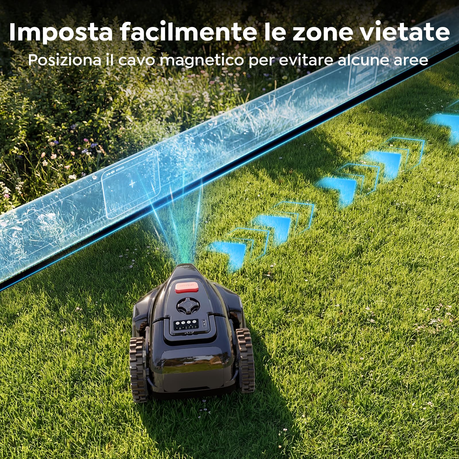 YARDCARE V3 Robot Cortacésped sin Cable Perimetral, Navegación Visual con IA, Detección de más de 150 Obstáculos, Control por App, Motor sin Escobillas, 50 dB, Altura de Corte Ajustable
