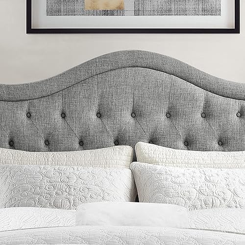 Miniatura 19 de Rosevera Turin Linen - Cama tapizada con paneles y cabecero capitonado con botones ajustables para dormitorio, tamaño Queen, color gris