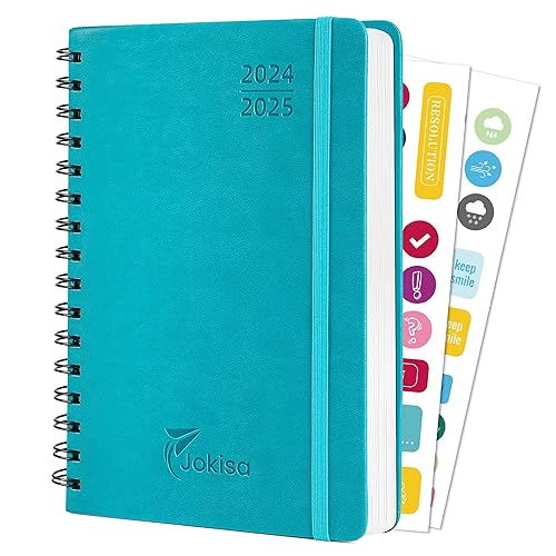 Agenda Scolaire 2024 2025 Semainier,A5 Planner,Couverture en cuir de Haute Qualité,Reliure à Spirale,Pages Faciles à Tourner et à Poser à plat,Weekly Planner,Adapté au Bureau,à l'école