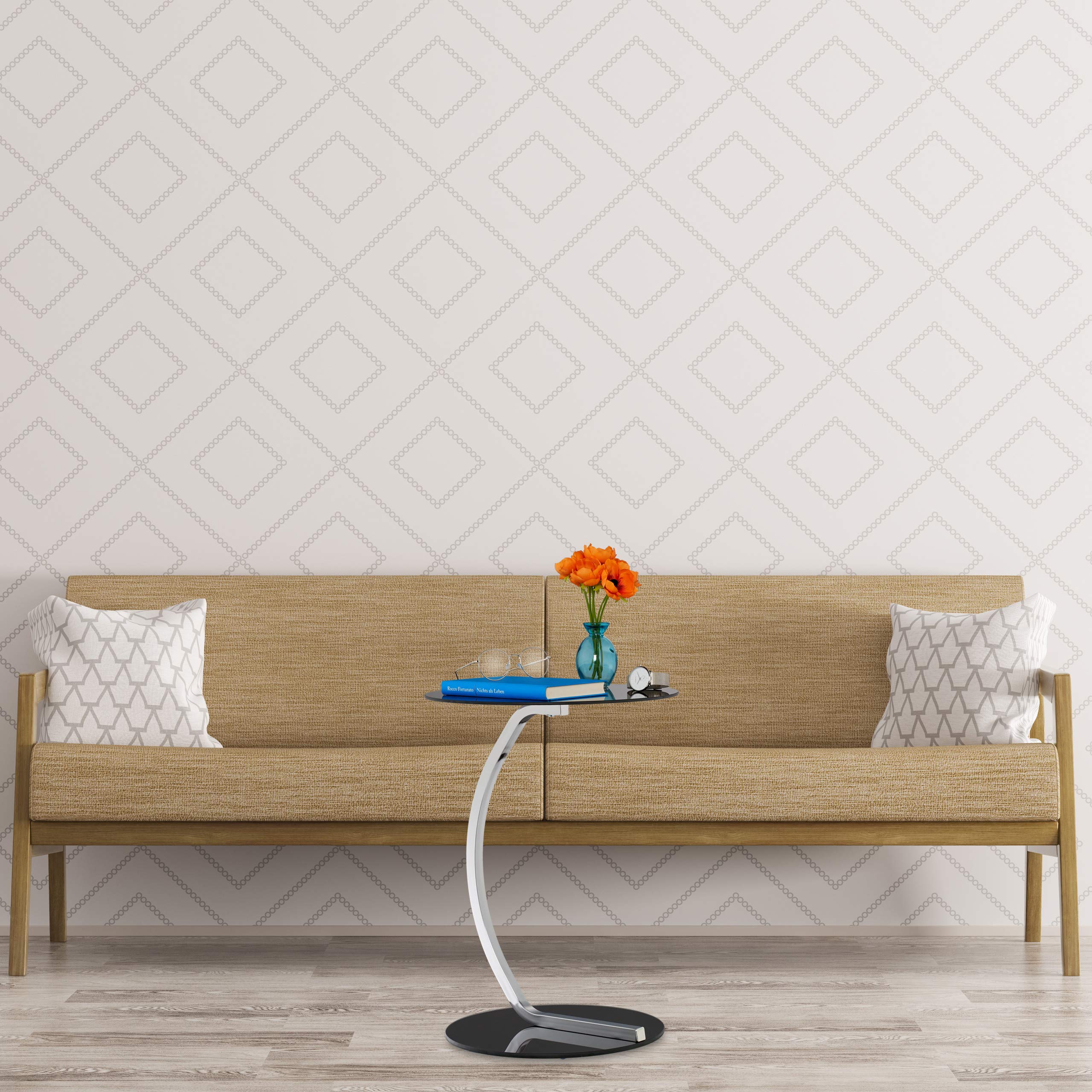 Relaxdays Tavolino, Rotondo, Tavolo per Salotto, da Divano, Design Moderno, Vetro e Acciaio, H x D: 55 x 40 cm, Nero