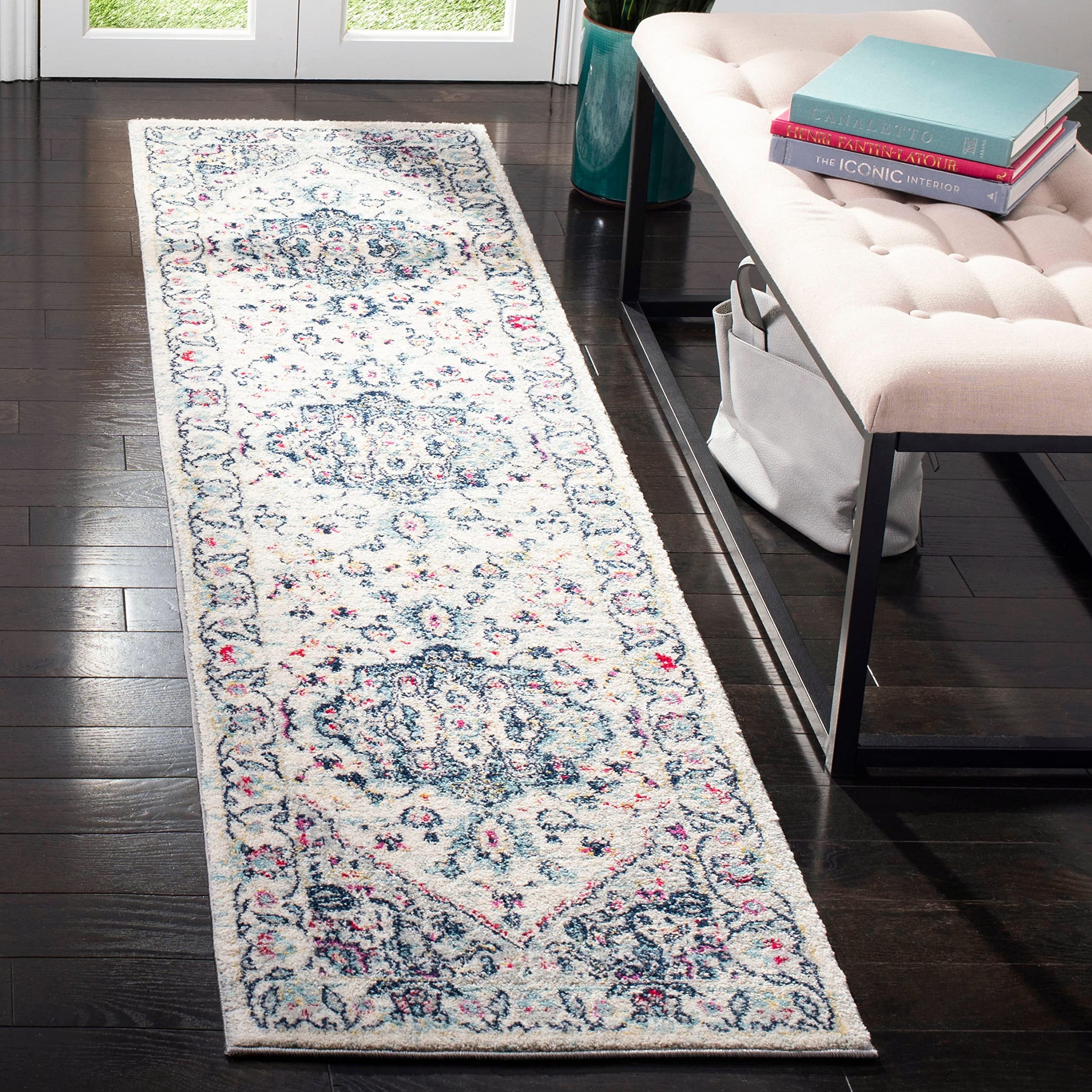 SAFAVIEH Teppich 'Madison' – Kurzflor, Marineblau/fuchsia, 61 X 244 Cm, Für Wohn- & Schlafzimmer