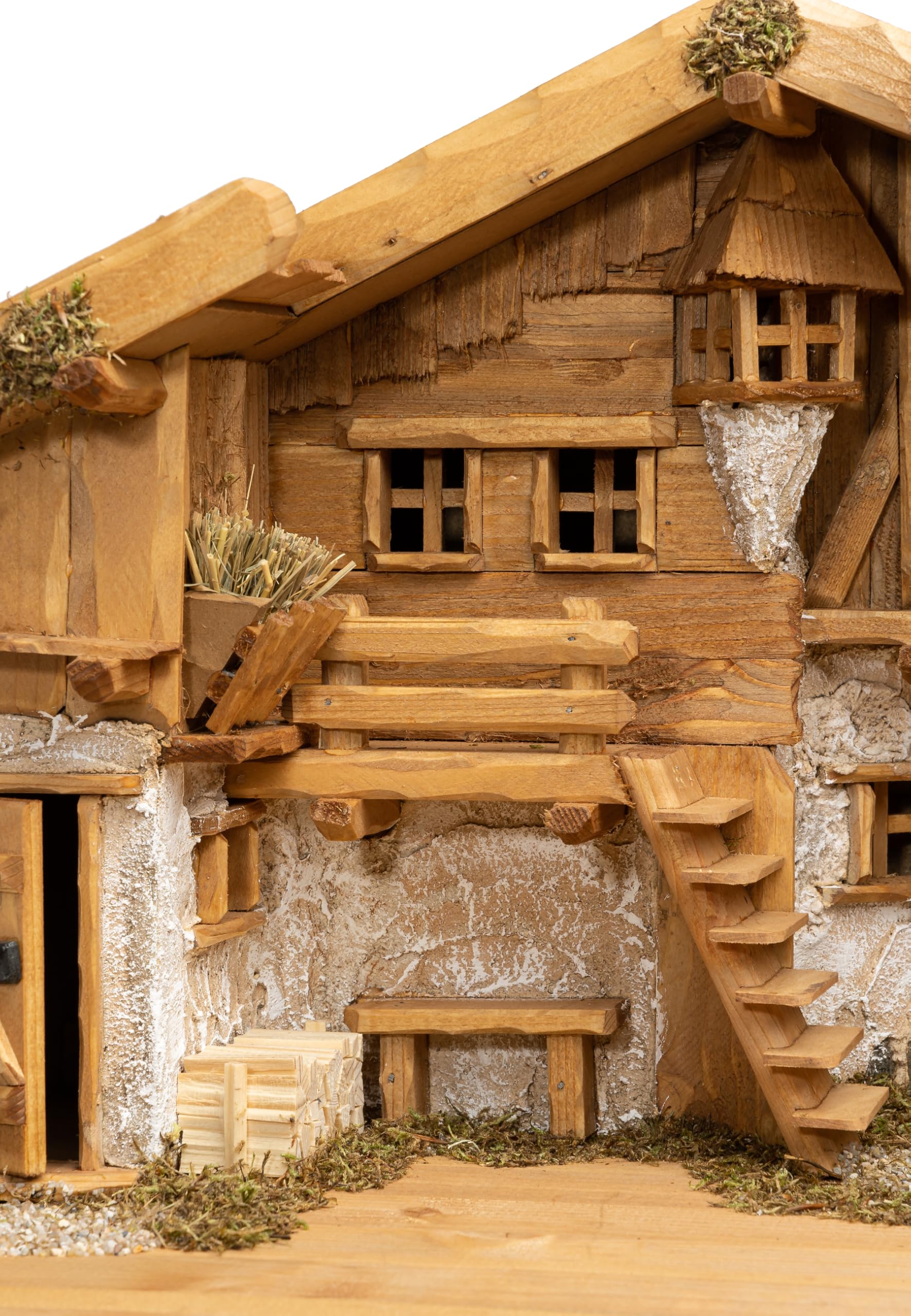 SIKORA Krippenstall 'Meran' Premium Weihnachtskrippe aus Holz traditionelle Krippe für Figuren - 2 Größen, Farbe/Modell:11cm Figuren - 80x39x34 cm
