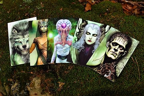Classic Movie Monsters, Illustrated Halloween Postcards for Horror Buffs, Set of 12 Original Designs (Postcard Back, Creature from the Black Lagoon)