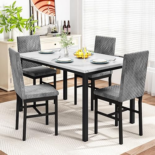 Miniatura 3 de DKLGG Juego de mesa de comedor para 4, mesa de cocina y sillas, juego de 4 mesas de cocina y comedor de mármol sintético con sillas de comedor