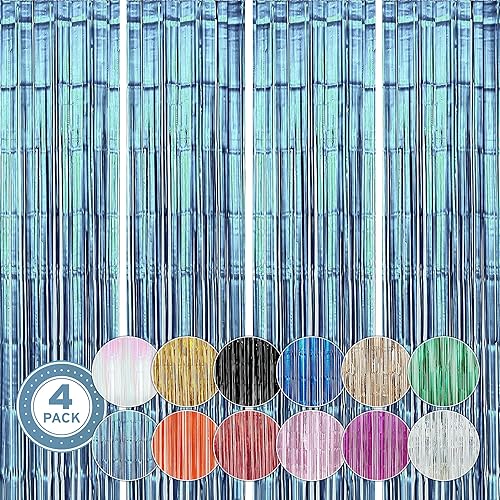 Vista 10 de Twinkle Star 4 Pack Photo Booth Backdrop 3FT x 8FT Metallic Tinsel Foil Fringe Curtains Environmental Background Streamers for Birthday Wedding Negro