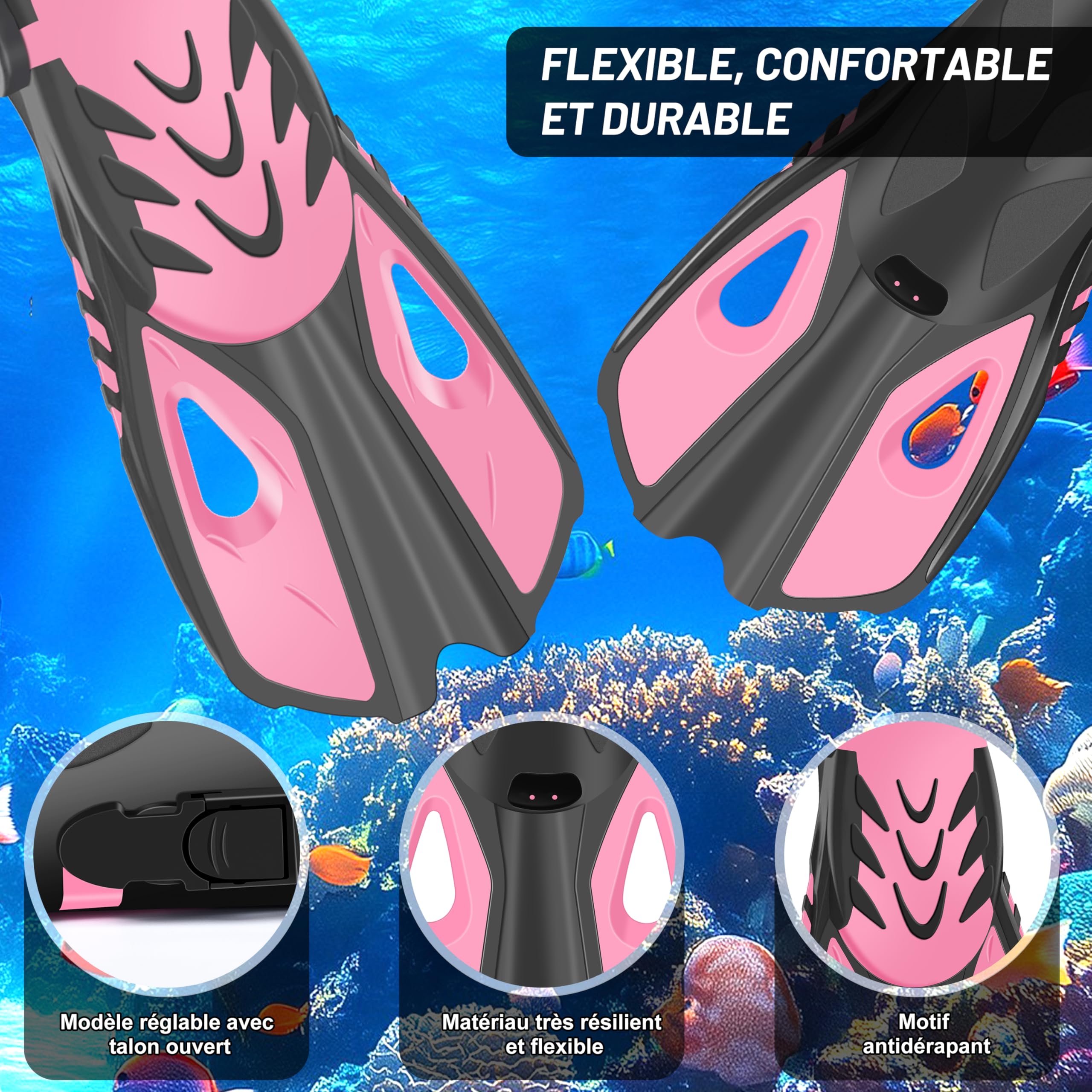 IEEILULU Masque Plongée Anti Buée et Tuba Sec, Kit de Plongée Adulte 7 Pièces avec Palmes Réglables, Pochette Étanche, Bouchons d'oreille, Kits de Randonnée Aquatique pour Homme Femme