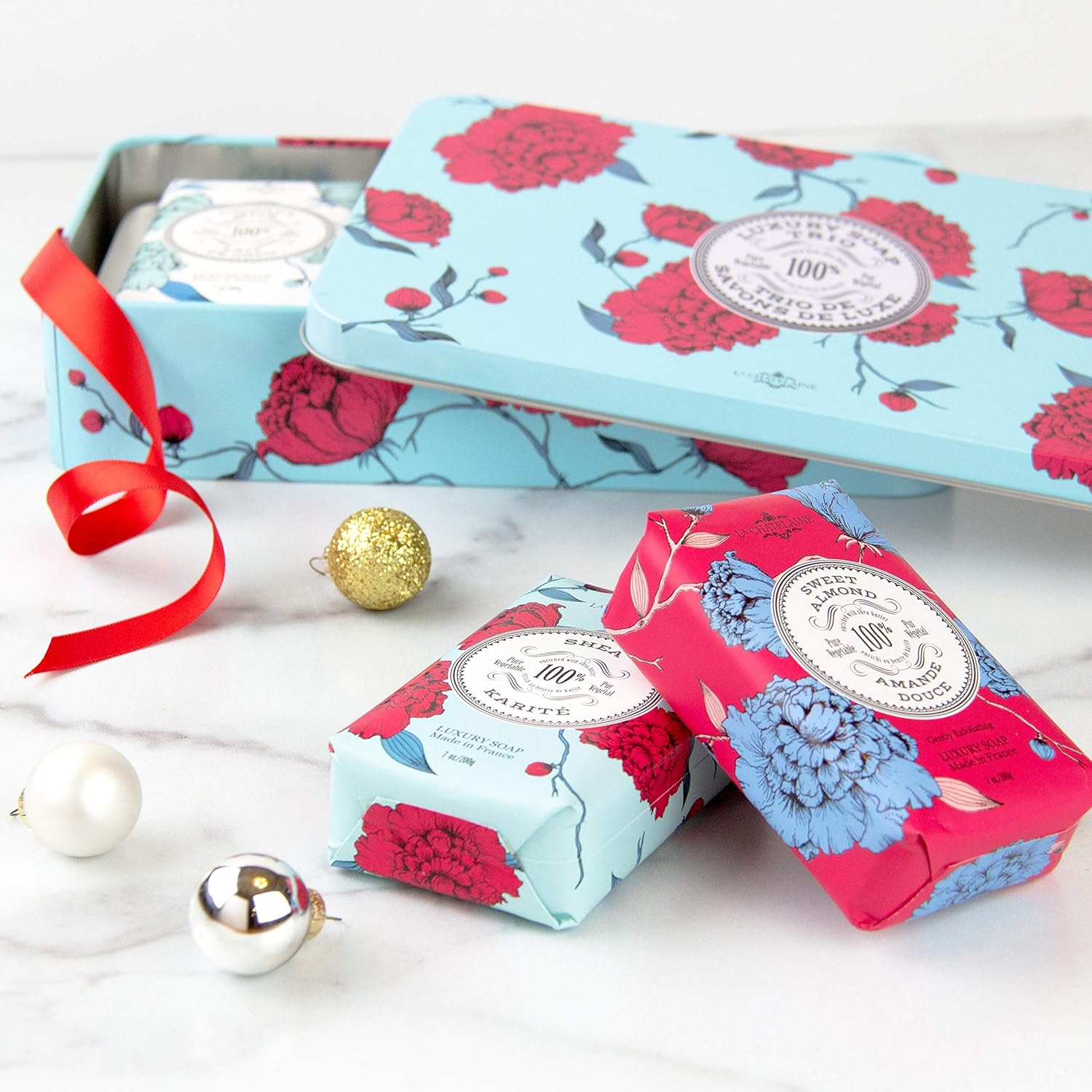 La Chatelaine Luxury Bar Soap Trio Gift Set Tin | Made in France | Natural and Organic | Shea Butter Formula | 3 x 7 oz / 200g -Aqua Soap Trio (Coconut Milk, Shea, Sweet Almond) - Image 5