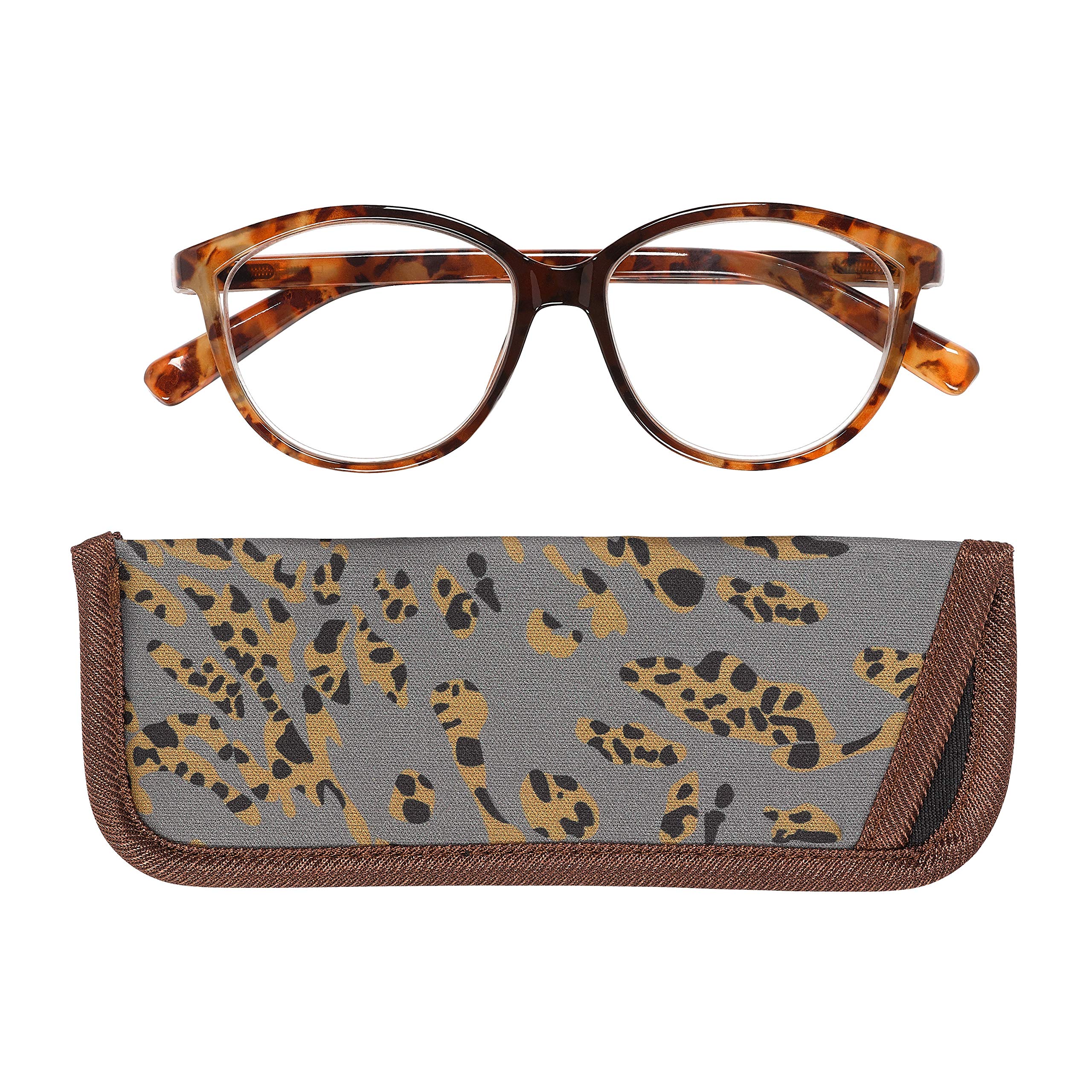 Manicare Reading Glasses For Men And Women, Comfortable Lightweight With Strong Comfort Flex Hinges, Anti-Glare Lenses, Feline Animal Print Frames With Glasses Pouch, +1.5 Strength