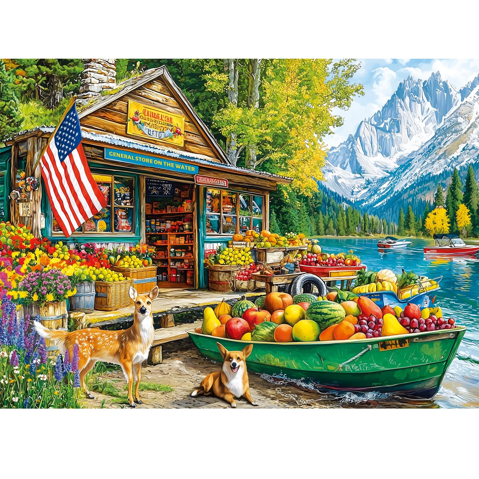 300 Piece Puzzles for Adults,Country Store Puzzles for Adults Children Seniors,Large Piece Dog Deer Fruit Puzzle for Kids Ages 8-10 10-12,Fun
