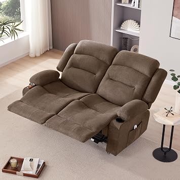 Oversized 2-Seater Wall Hugger Recliner Sofa with Heat and Massage, Brown