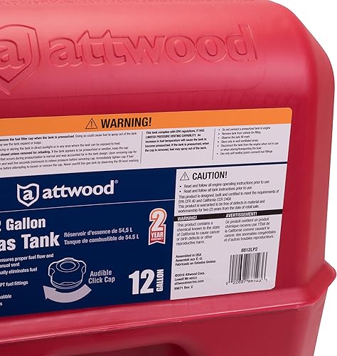 Miniatura 3 de attwood 8812LP2 Tanque de combustible portátil para barco marino de 12 galones con certificación EPA y CARB, rojo