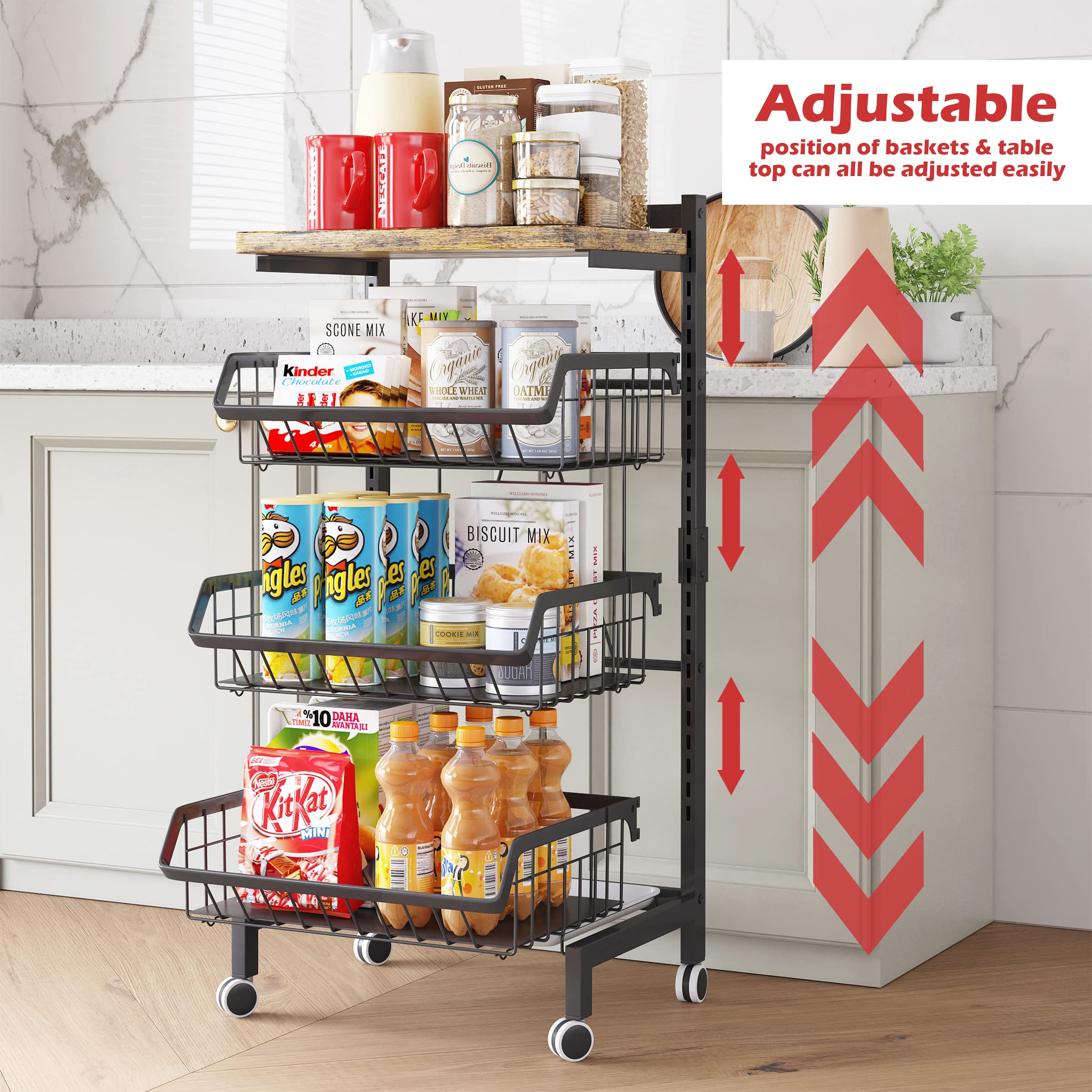 Scaffale Rotante Da Cucina 5 Ripiani - Carrello Organizer Con Ruote Per Frutta, Verdura E Alimenti, Nero