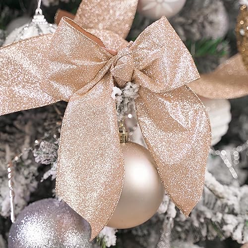 Miniatura 5 de MEEDEE Cinta de oro rosa con purpurina de 2.5 pulgadas, cinta con alambre de oro rosa por 25 yardas, cinta de oro rosa para árbol de Navidad,