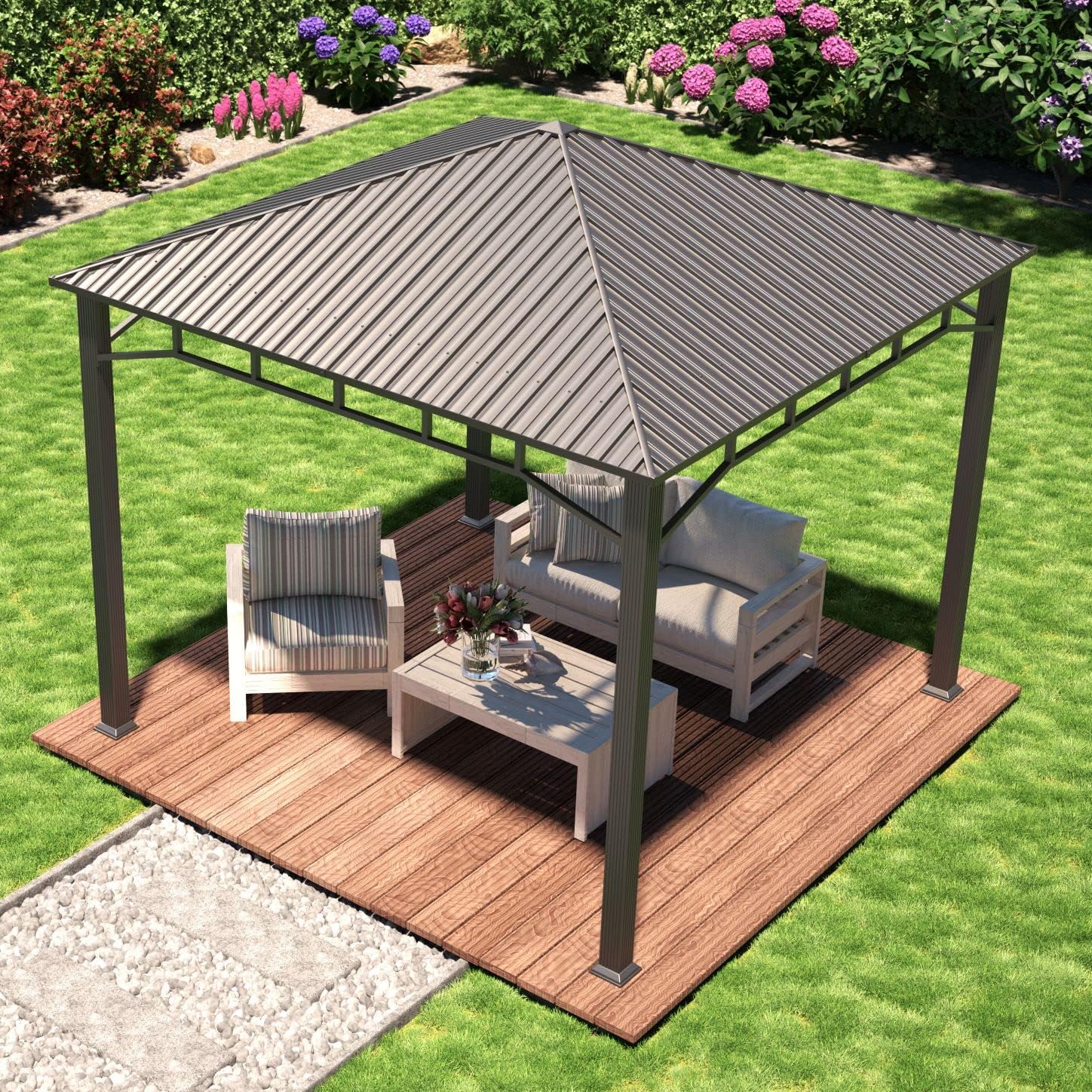 TOOLPORT Hardtop Gazebo 10x10 ft with Steel Roof - Approx. 3.54x3.54 in Aluminium Poles