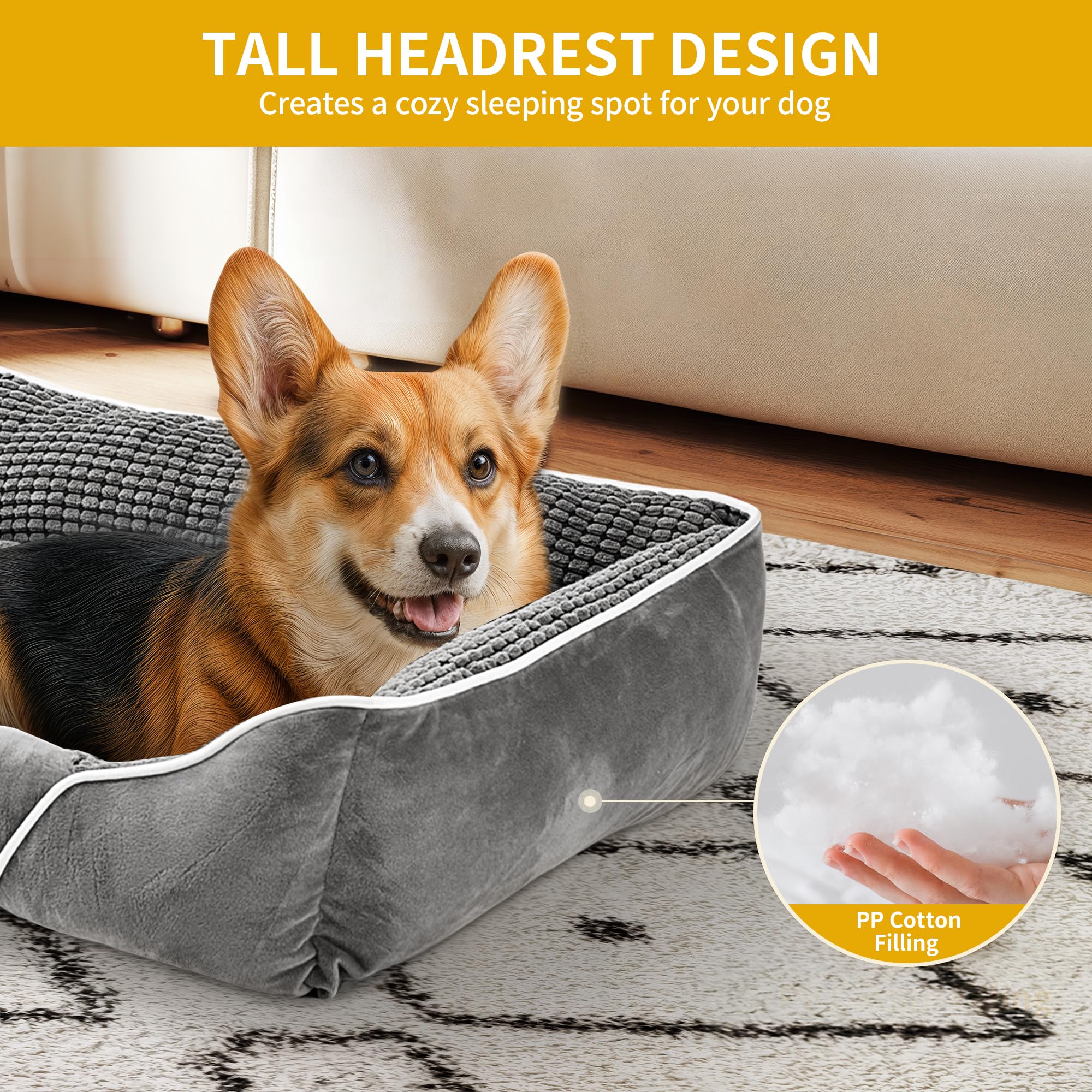 YITAHOME Hundebett Mittelgroße Hunde,51x48cm,Hundekorb Hunde,Orthopädisches Hundebett Ergonomisches Hundesofa,Bezug Waschbar,Erhöhte Ränder, rutschfeste Unterseite