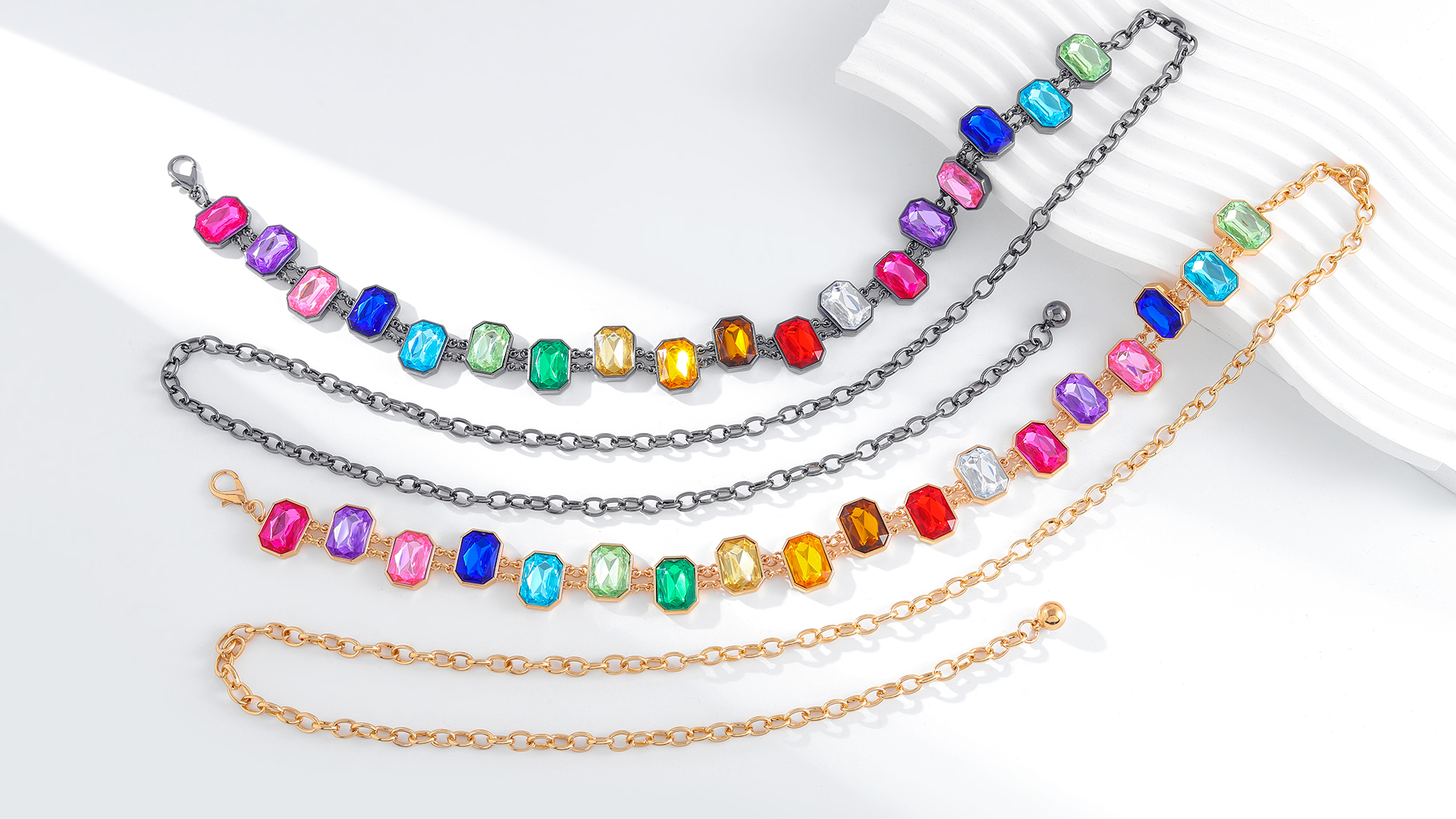 Amazon.com: ELABEST Colorful Rhinestone Chain Belt Rainbow  display picture 2