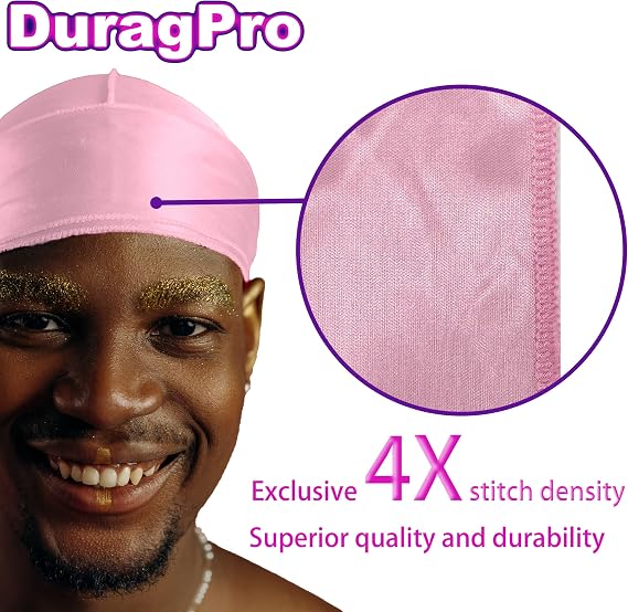 1 Pack Pink Silky Satin Durag Bundle 4 Pack Black Silk Durag