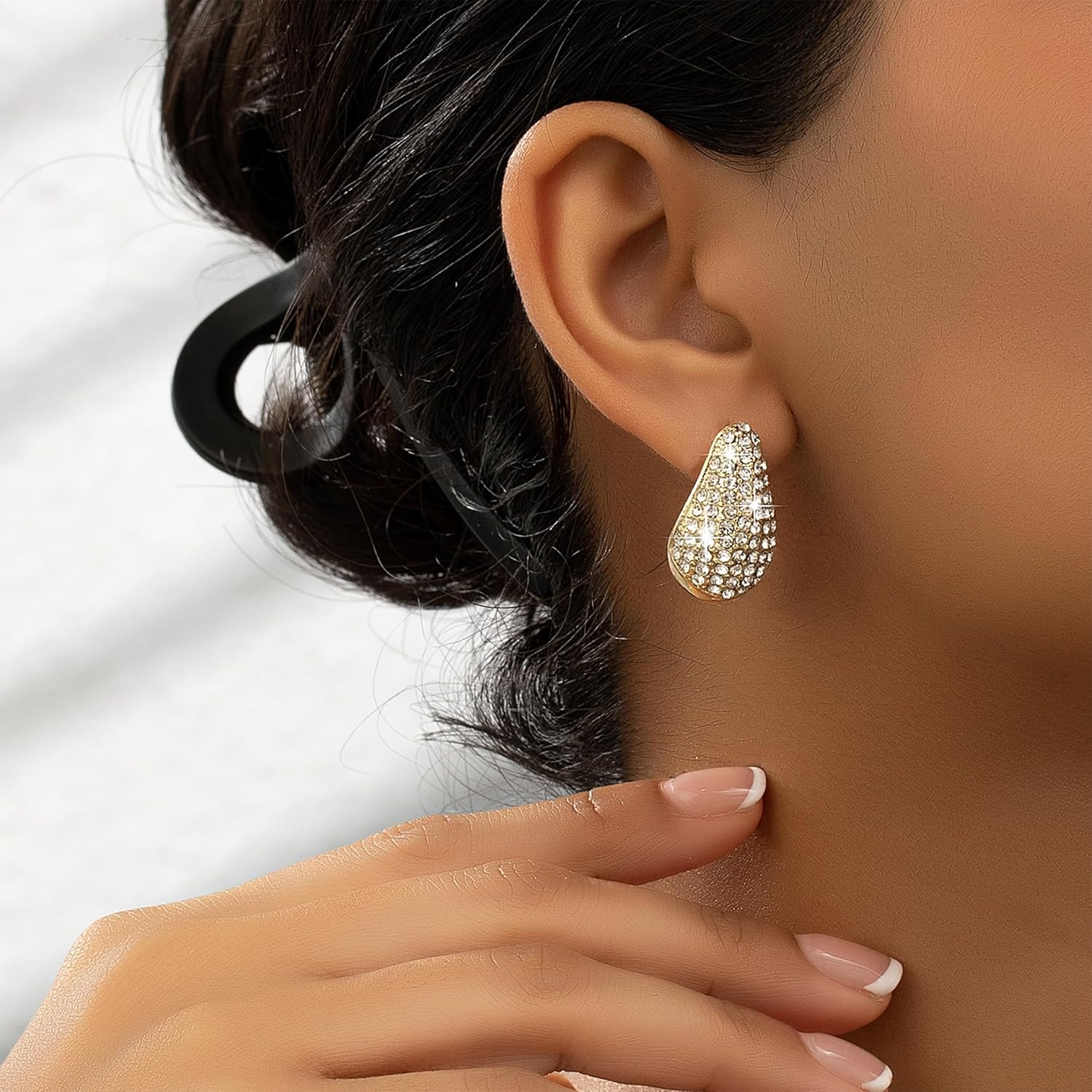 Chunky Gold Hoop Earrings for Women, Rhinestone Teardrop Earrings Dupes Lightweight Water Drop Earrings for Women Trendy Tear Drop Dangle Earrings Hypoallergenic Jewelry for Women - Image 3