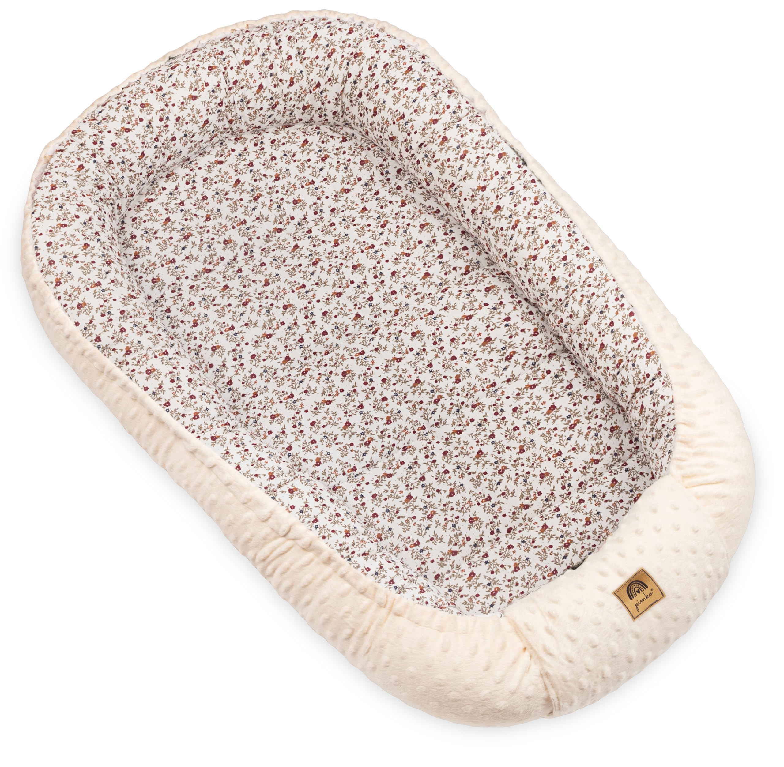 PIMKO Nid pour Bébé Beige – Cocon Bébé Réducteur d’Espace, Baby Nest Portable en Coton & Minky, Espace de Détente et de Repos pour Nouveau-né, Taille Ajustable 70–90 cm