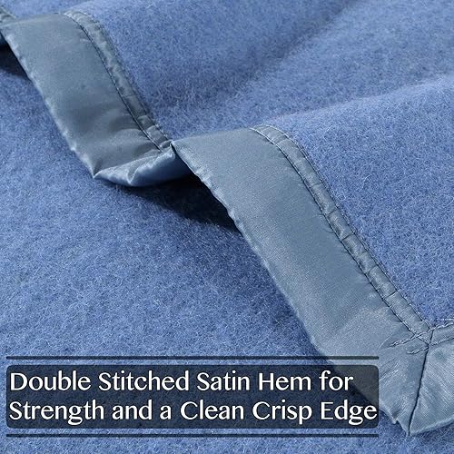 Miniatura 6 de Poyet Motte Rivoli - Manta sólida de 100% lana virgen, 100% lana, peso medio/pesado, lavable a máquina (azul sólido, tamaño matrimonial/queen) Azul