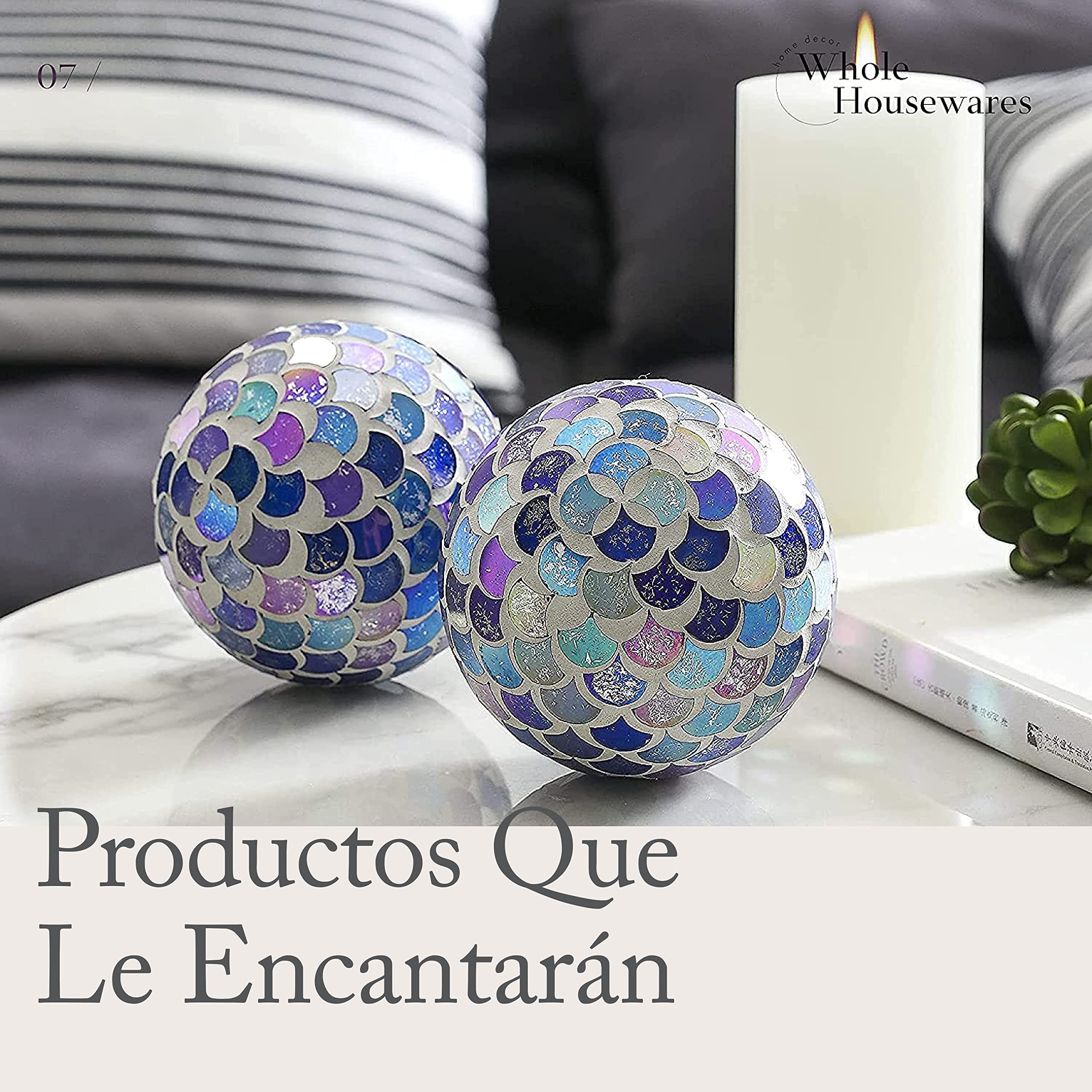 WHOLE HOUSEWARES Camos De Mosaico De Vidrio Decorativo - Juego De 5 Bolas Decorativas Turquesas - Bolas Decorativas De Centro Mesa Modernos - Decoraciones De Comedor Y Mesa De Café - 7,5 Cm