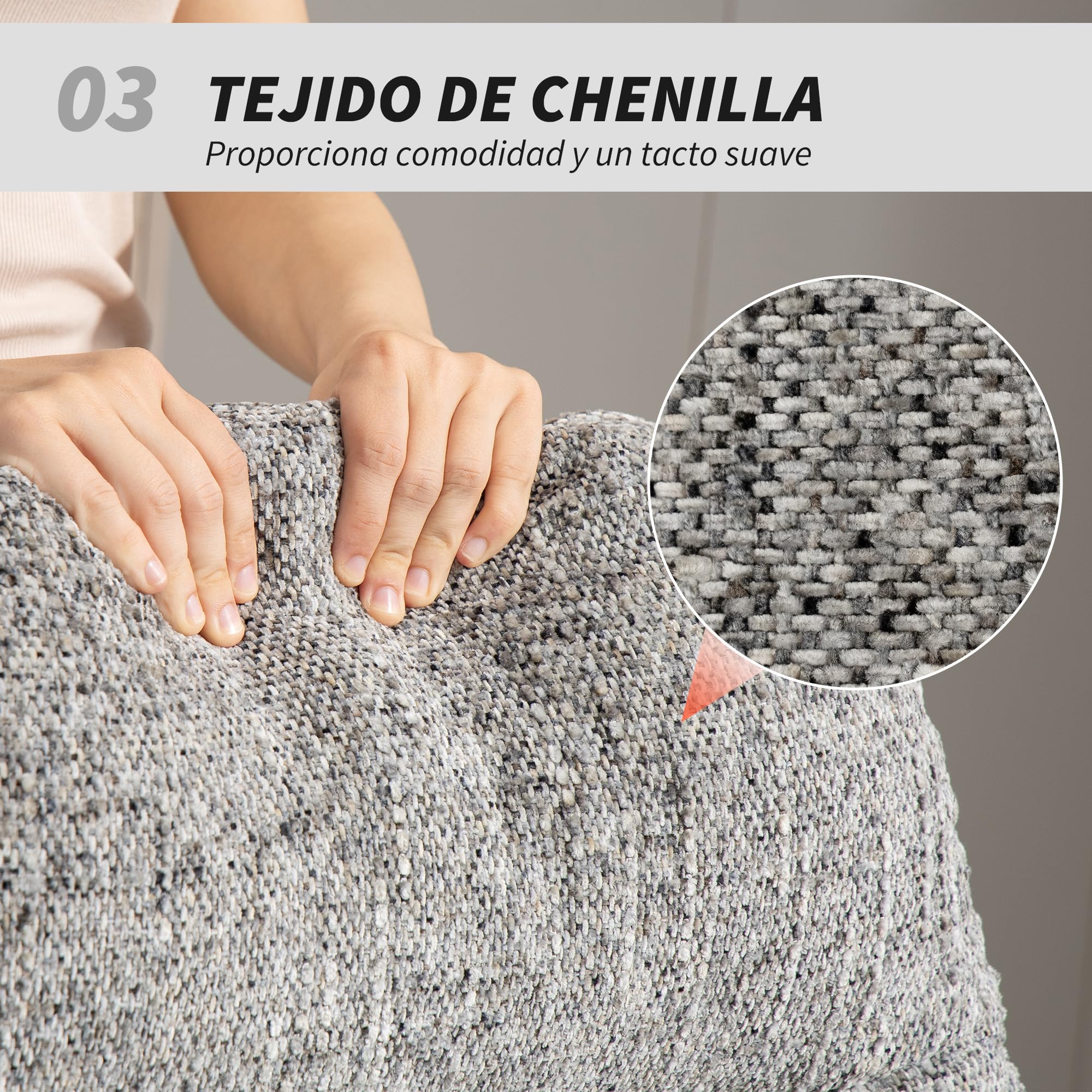 HOMCOM Sillón Giratorio Moderno, Butaca de Salón con Base Cruz, Tapizado en Chenilla y Cuero PU, Asiento Ancho Doble, Patas de Acero y Reposabrazos, Sillón Relax para Sala de Estar, Dormitorio, Gris