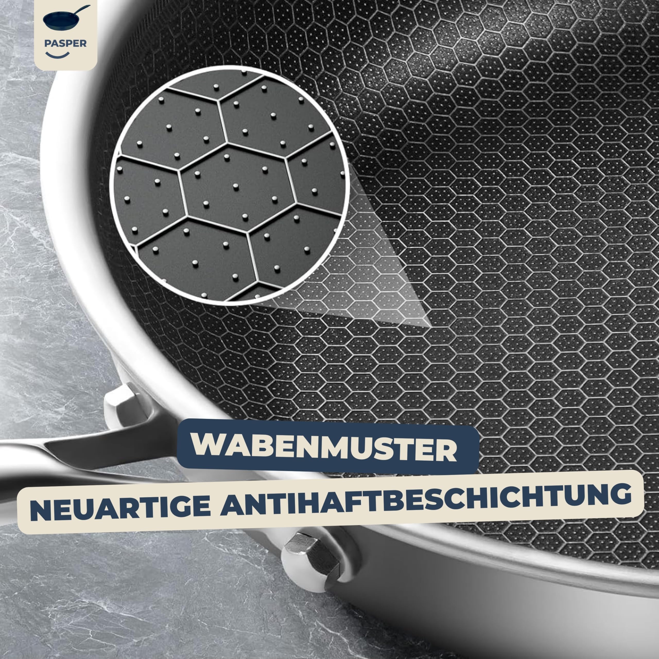 Pasper Bratpfanne Ø28 cm - PFAS-frei - Alle Herdarten - Induktion - Keramik | Frei von Schadstoffen | Kratzfeste Wabenstruktur | Spülmaschinengeeignet