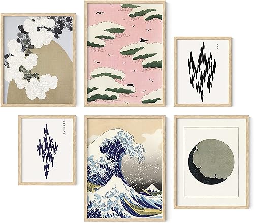 HAUS AND HUES Juego de 6 arte japonés para pared, decoración asiática, impresiones japonesas, carteles de pared de galería, arte tradicional (marco