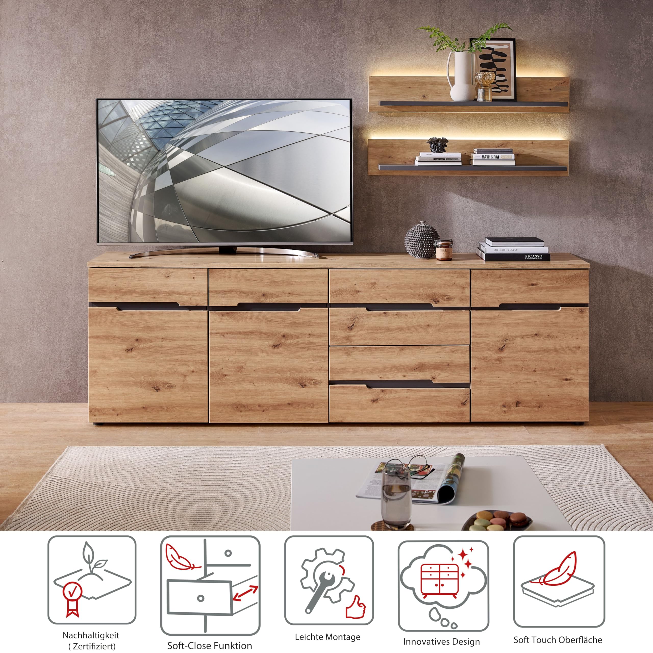Memphis TV-Sideboard Fernsehschrank Artisan Eiche Optik Graphit