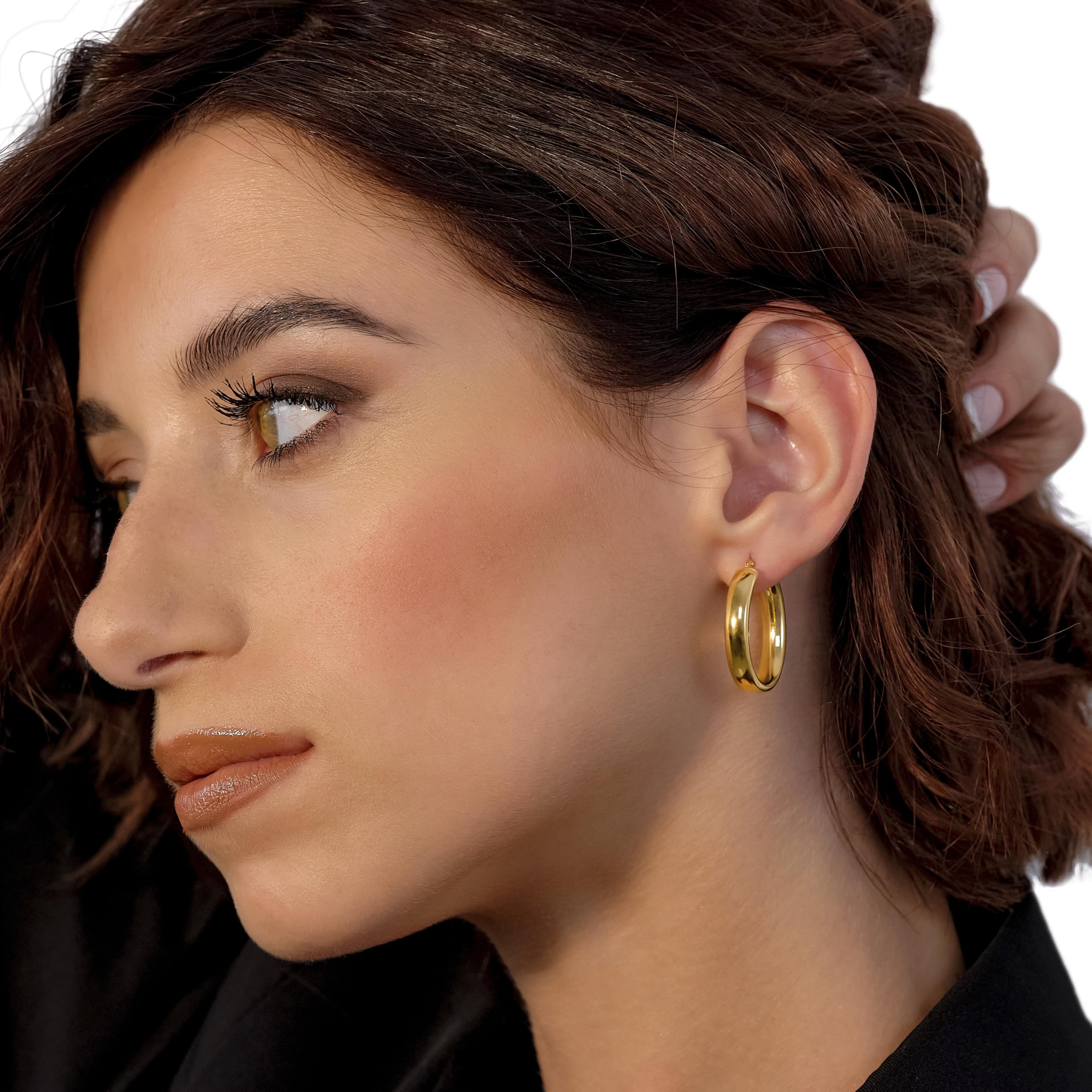 Miore Pendientes Mujer de Plata de Ley 925 Bañados en Oro de 18K 750 de 26mm, Aros Redondos de 18 Quilates 750 de 16mm, Hechos a Mano en Italia, Joyas Dorados con Joyero