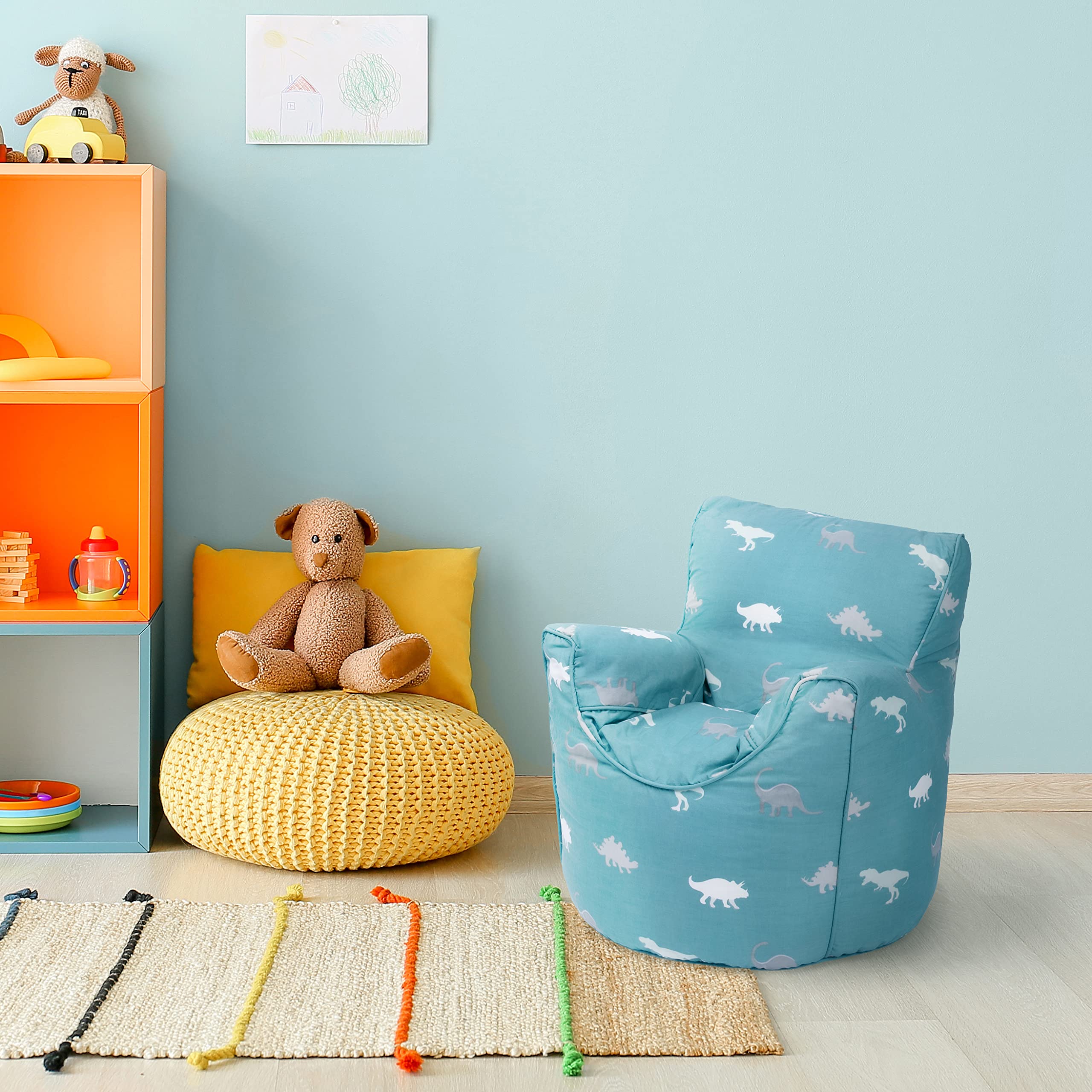 Ready Steady Bed Poltrona per bambini, pouf, comoda mobilia per bambini, morbida e sicura per bambini, per sala giochi, sedia ergonomica (Rex)