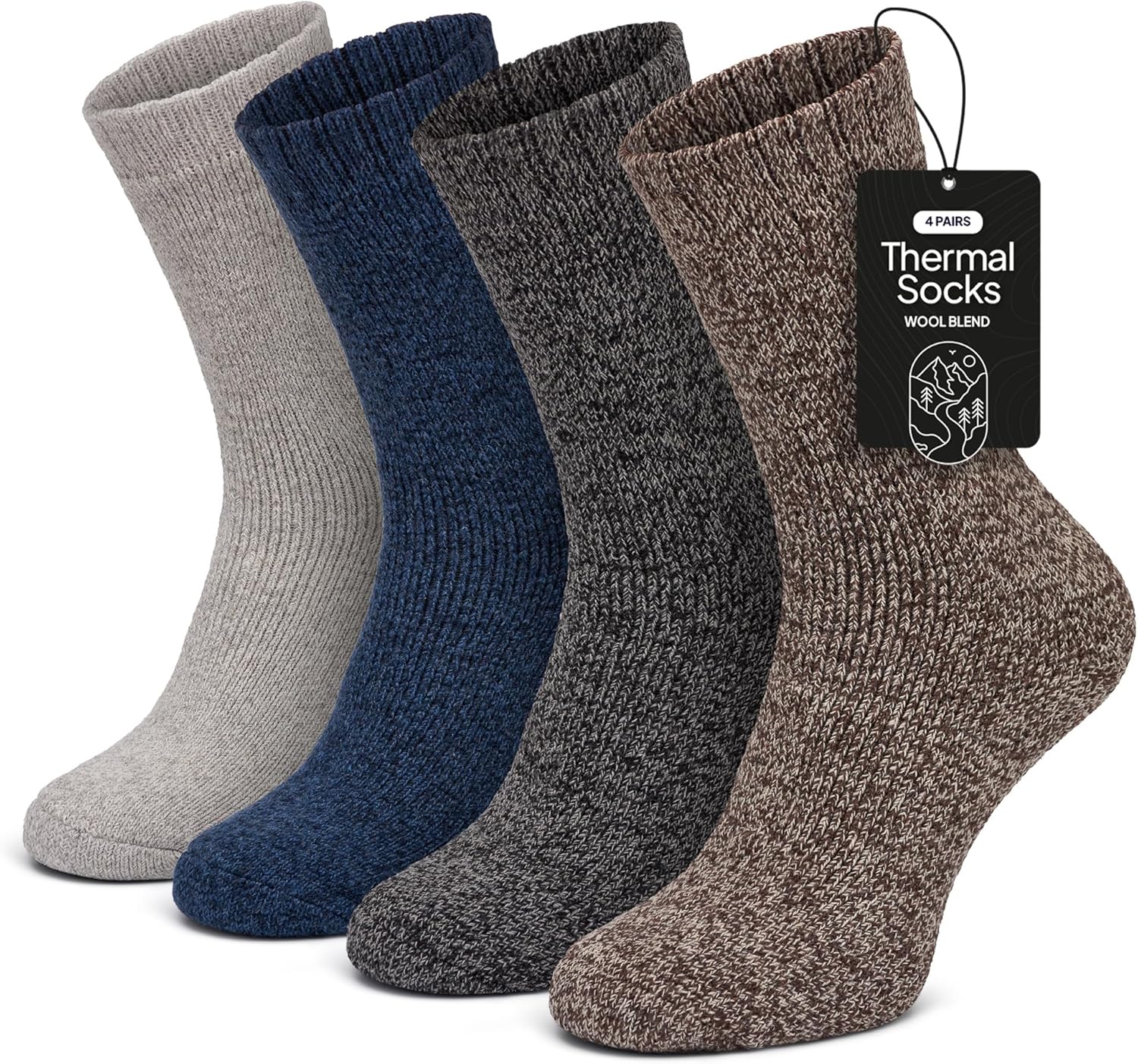 All Things Accessory 4 Pairs Mens Thermal Socks, Merino WoolBlend