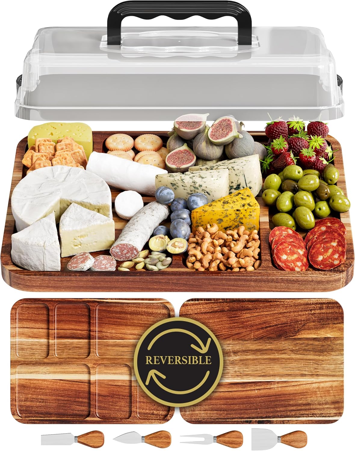 Acacia Charcuterie Board with Lid, Travel Portable Charcuterie Cheese Board, Serving Tray House Warming Gift New Home, Gifts for Women