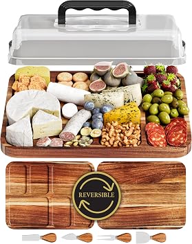 Acacia Charcuterie Board with Lid, Travel Portable Charcuterie Cheese Board, Serving Tray House Warming Gift New Home, Gifts for Women