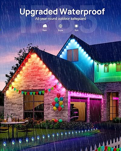 Miniatura 2 de VCOKEN Luces permanentes para exteriores, 63.6 pies con 36 luces LED de Navidad para exteriores con control remoto de aplicación, modos de escena de