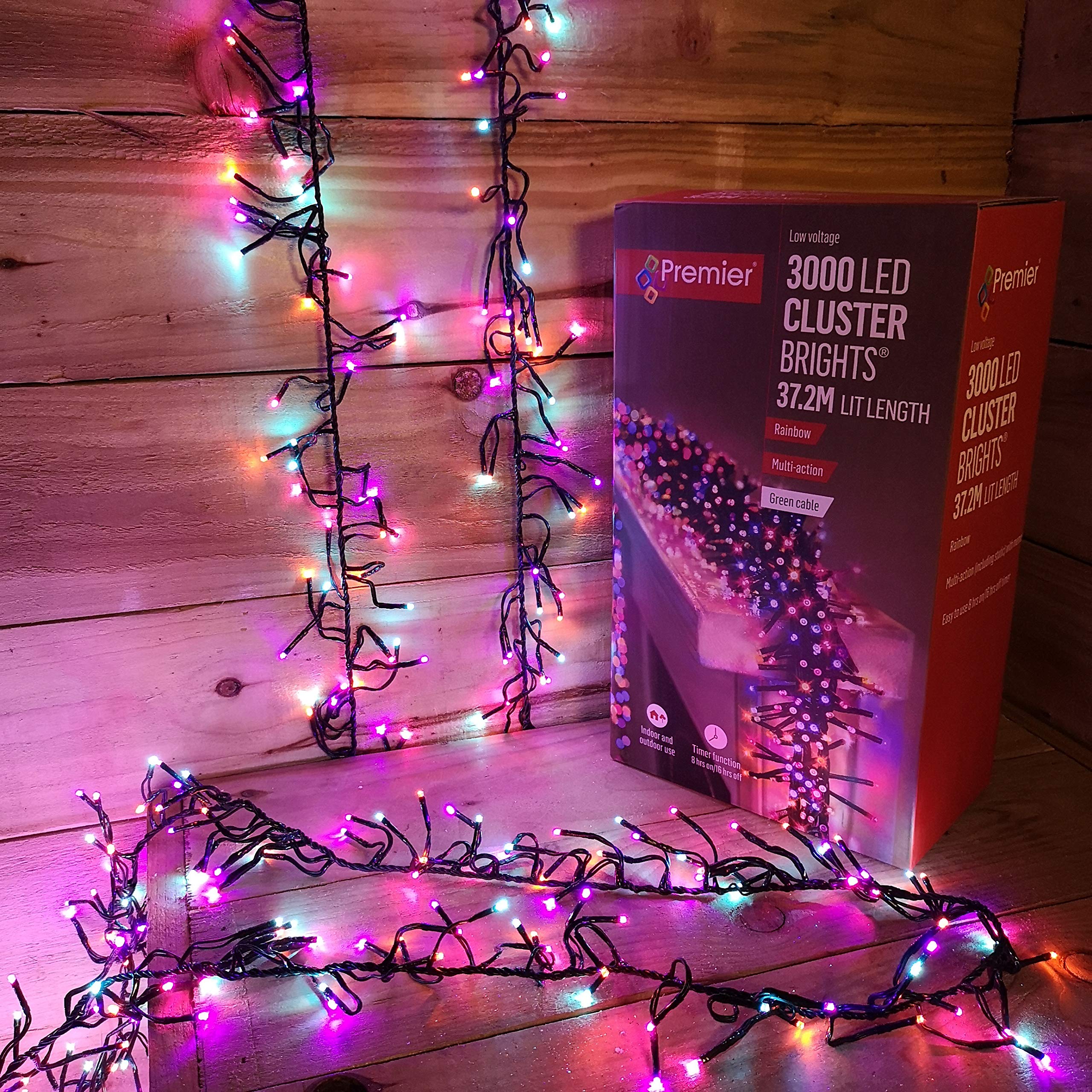 Premier 37.2m 3000 RAINBOW LED Multi-Action Cluster Brights with 8 Hour Timer Indoors Outdoors