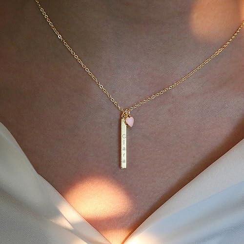 Miniatura 2 de Personalized Gift Name Necklace Customized Your Name Bar with Pink Heart Necklace