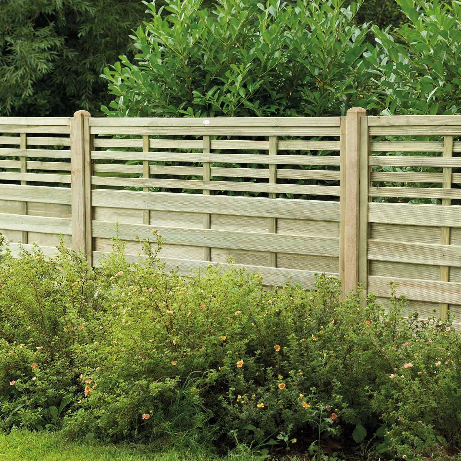 Forest Garden 1.8m x 1.2m Pressure Treated Decorative Kyoto Fence Panel-Pack of 4 (Home Delivery), Natural Timber, ECP12PK4HD