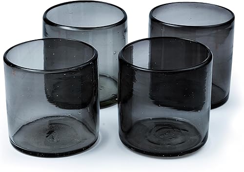 Handmade con Amor - Vasos mexicanos soplados a mano de 7 oz - Juego de 4, 7 onzas líquidas cada uno, humo