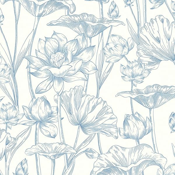 Vinjiasin Peel and Stick Wallpaper Blue Floral Contact Paper Modern Lotus Wall Paper for Bathroom Bedroom Self Adhesive Removable Flower Leaf 16.1"x 78.7"