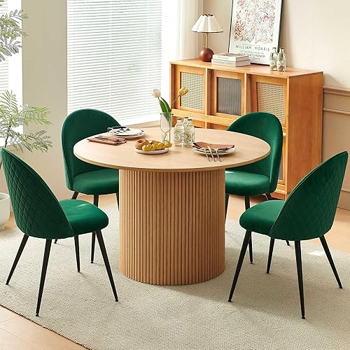 Miniatura 15 de Juego Moderno de Mesa de Comedor para 4, Elegante Mesa de Cocina Rectangular con Juego de Sillas, Juego Compacto de Mesa de Desayuno y Cena