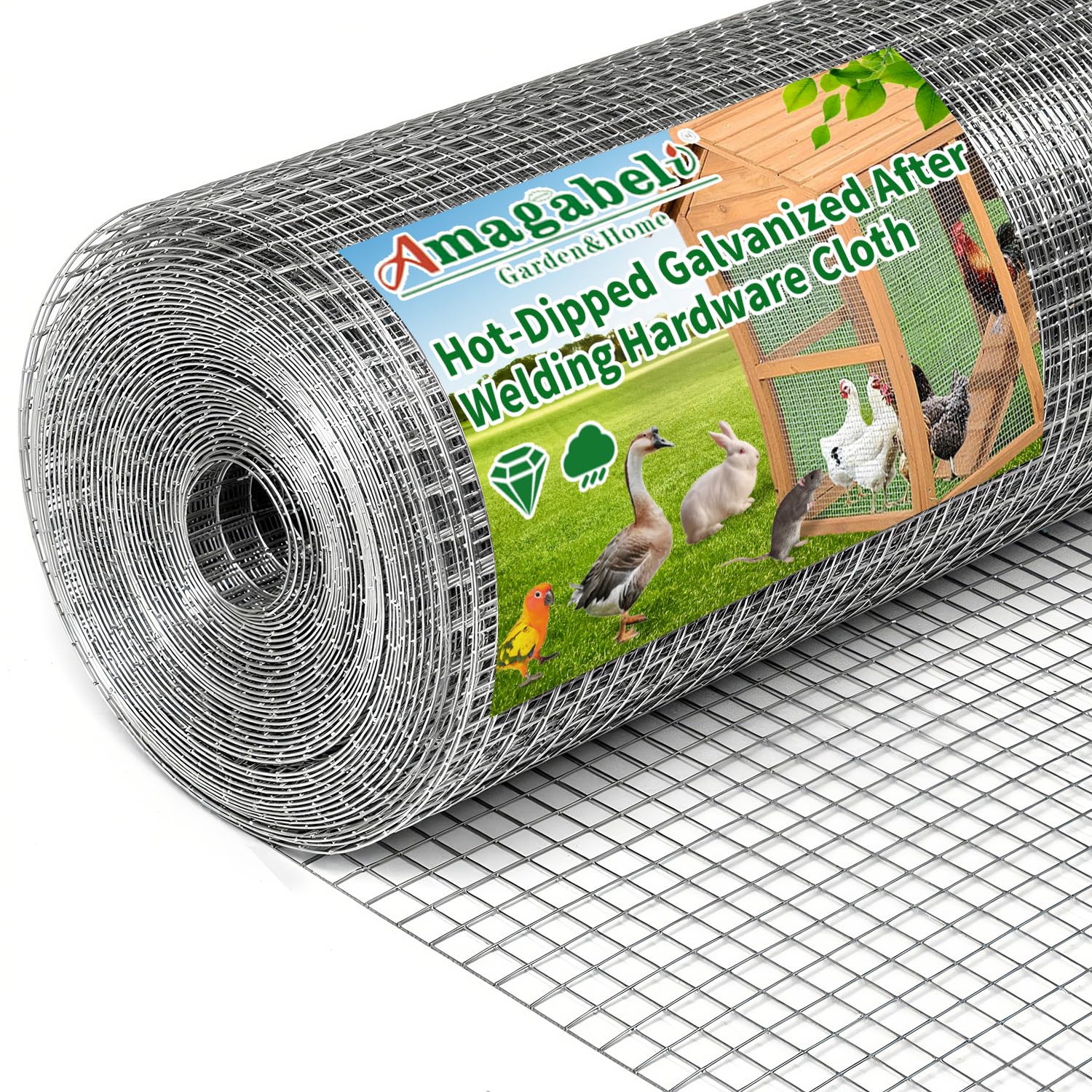 Amagabeli 1Mx20M,12.7mm Holes 0.72mm Galvanized Welded Chicken Wire Mesh Roll Aviary Fence Wire Hot-Dipped Mesh Fencing Hardware Cloth Coop Rabbit Snake Animal Enclosure