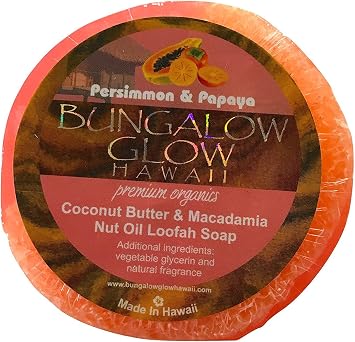 Bungalow Glow Hawaii Premium Organics Coco Butter Loofah Soap Persimmon & Papaya